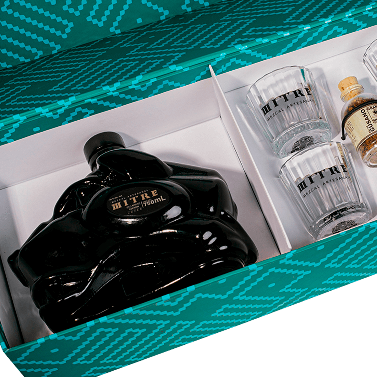 Kit Mitre Concierge - Regalo corporativo premium con mezcal, vasos y sal de gusano en caja personalizable