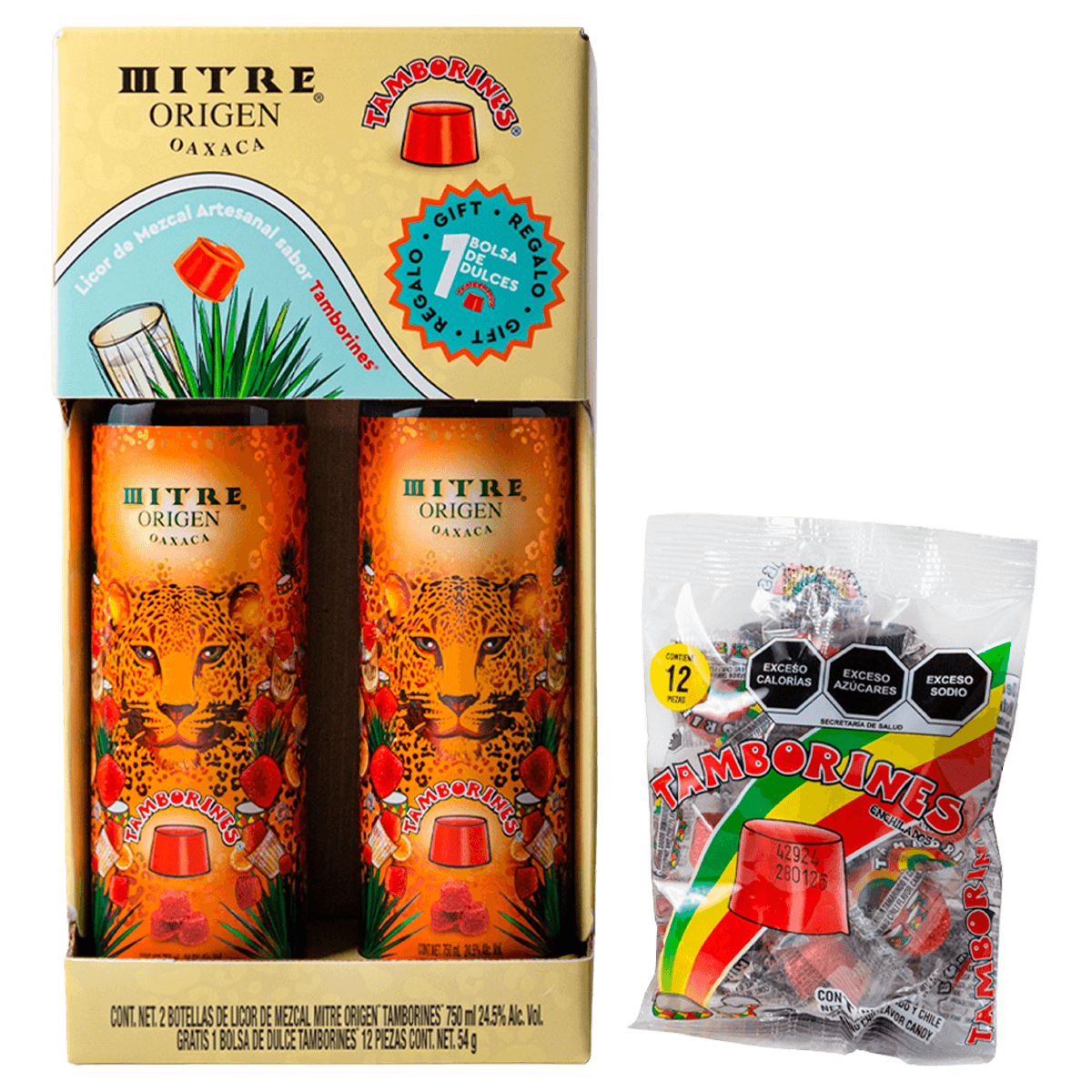 Kit premium Mezcal Mitre Origen con Tamborines - dos botellas de mezcal artesanal y dulces de tamarindo
