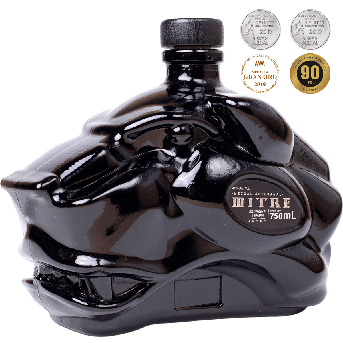 Botella de Mezcal Mitre Espadín con forma de jaguar negro, regalo perfecto para toda ocasión