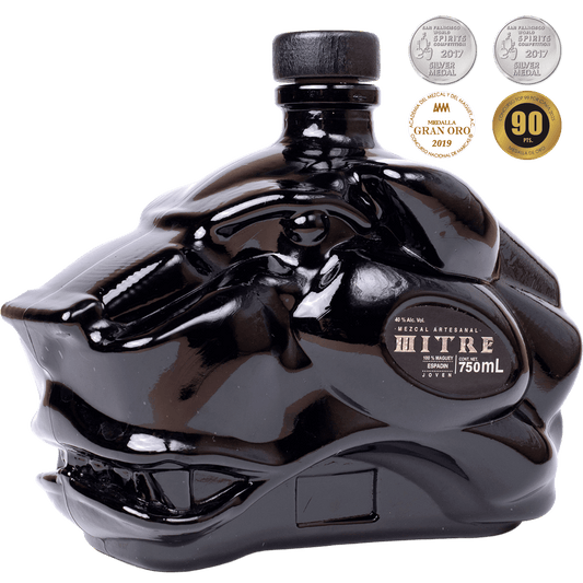 Botella de Mezcal Mitre Espadín con forma de jaguar negro, regalo perfecto para toda ocasión