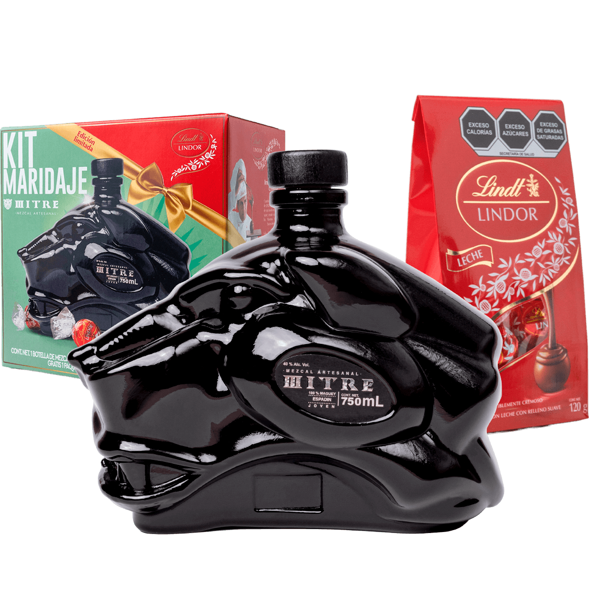 Kit Maridaje Mezcal Mitre Espadín con chocolates Lindor - Regalo gourmet premium en empaque elegante