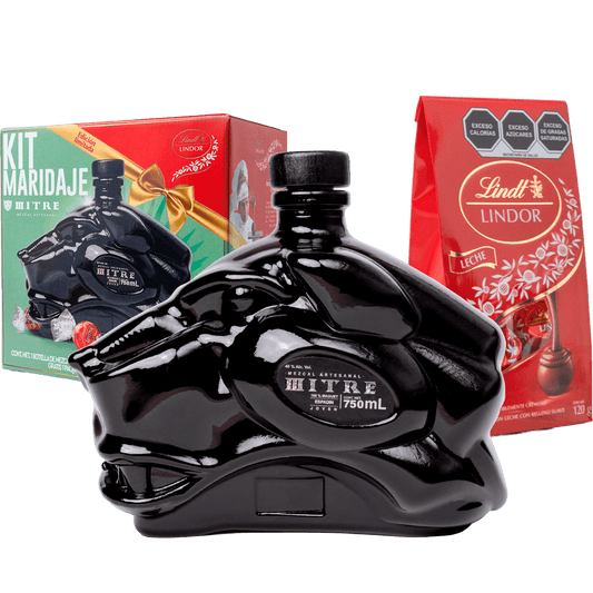 Kit Maridaje Mezcal Mitre Espadín con chocolates Lindor - Regalo gourmet premium en empaque elegante
