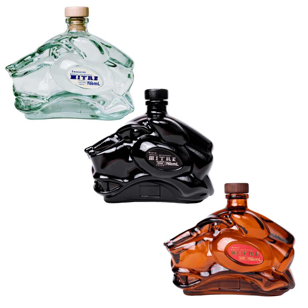 Kit Jaguar Pack Mezcal Mitre con tres botellas en forma de jaguar - Espadín, Ancestral y Triple Agave