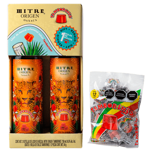 Kit premium Mezcal Mitre Origen con Tamborines - dos botellas de mezcal artesanal y dulces de tamarindo