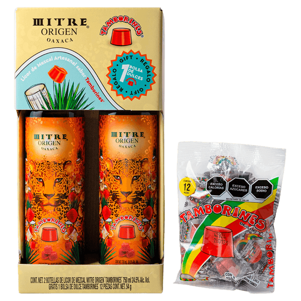 Dúo Pack Mezcal Mitre Origen Tamborines | Kit 2 Botellas 750ml + Dulces | Edición Especial - Mezcal Mitre