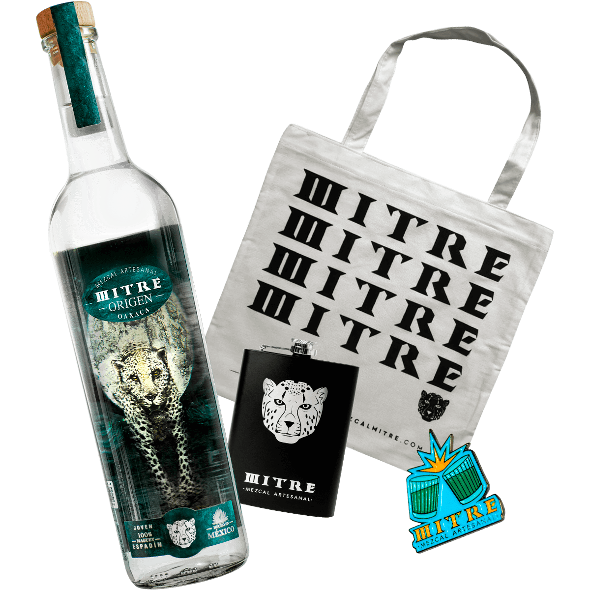 Kit Party Origen Mezcal Mitre completo con botella, ecobag, licorera y pin de regalo - experiencia premium artesanal