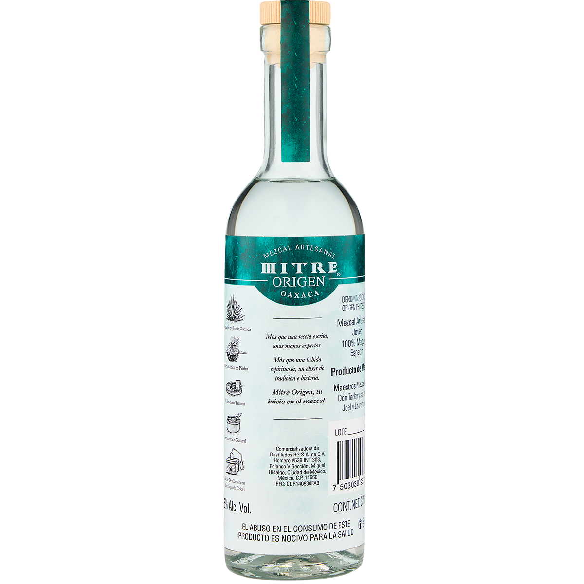Botella de Mezcal Mitre Origen 375ml - Mezcal artesanal 100% agave espadín de Oaxaca