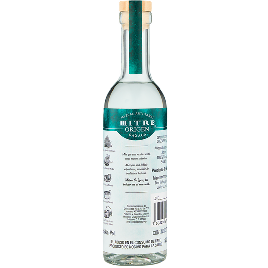 Botella de Mezcal Mitre Origen 375ml - Mezcal artesanal 100% agave espadín de Oaxaca