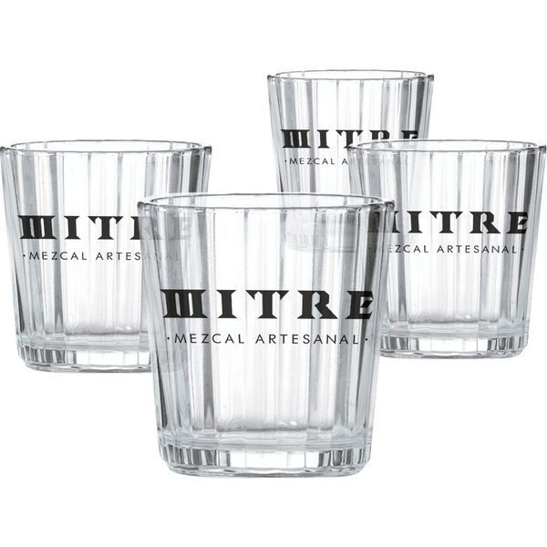 Set de 4 Vasos Mezcaleros Mitre | Cristal con Logo | Estilo Veladora - Mezcal Mitre